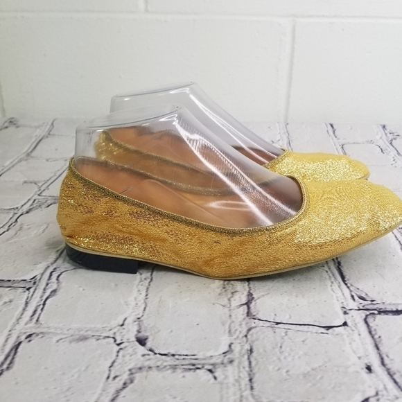 Vtg 60s 1960s Mcm Mod gold metallic lame mid century foldable flats - Picture 10 of 11